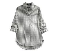 Camisa de lino para mujer de gran tamaño, camisa anti UV para mujer de manga larga, blusa vintage Blusas Blusas vintage Blusa a cuadros altos con bolsillo y botón Top Revers Ropa de solapa XXXXXL