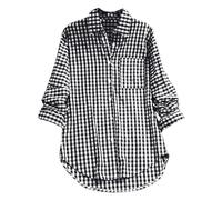 Camisa de lino para mujer de gran tamaño, camisa anti UV para mujer de manga larga, blusa vintage Blusas Blusas vintage Blusa a cuadros altos con bolsillo y botón Top Revers Ropa de solapa XXXXXL