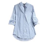 Camisa de lino para mujer de gran tamaño, camisa anti UV para mujer de manga larga, blusa vintage Blusas Blusas vintage Blusa a cuadros altos con bolsillo y botón Top Revers Ropa de solapa XXXXXL