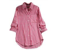 Camisa de lino para mujer de gran tamaño, camisa anti UV para mujer de manga larga, blusa vintage Blusas Blusas vintage Blusa a cuadros altos con bolsillo y botón Top Revers Ropa de solapa XXXXXL