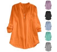 Camisa de lino para mujer de gran tamaño, camisa anti UV para mujer, manga larga, blusa, al aire libre, blusas ligeras, top transpirables, top casuales loungewear color sólido ropa con bolsillo, malva