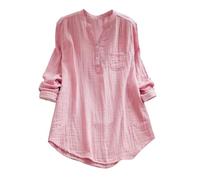 Camisa de lino para mujer de gran tamaño, camisa de playa para mujer, blusa con bolsillo, blusas casuales, blusa transpirable, alta holgada, ropa de color liso, manga larga, camisa, XXXXXXL, rojo