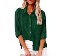 Camisa de lino para mujer de manga larga Blusa de algodón y lino para mujer con cuello en V botón Tops Color sólido Transpirable Camisetas Chic Blusas y Blusas Grande S-5XL 2026, 3-jn, XXL
