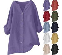 Camisa de lino para mujer, manga larga, blusa de muselina de verano, blusa con botones, blusa de lino de gran tamaño, blusa de lino, transpirable, camiseta de verano ligera, elegante, blusa de