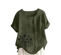 Camisa de Lino Que No Se Arruga, Blusa de Lino con Bordado de Flores, Original Oficina Negocios Primavera VeranoEstilo Hippie Chic, Manga Murciélago y Cuello en V