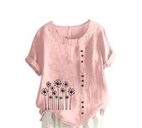 Camisa de Lino Que No Se Arruga, Blusa de Lino con Bordado de Flores, Original Oficina Negocios Primavera VeranoEstilo Hippie Chic, Manga Murciélago y Cuello en V