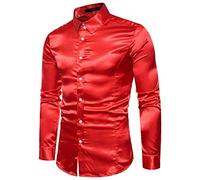 Camisa de los años 70 para hombre con lentejuelas, ajuste cómodo, disfraz de discoteca brillante sin planchado, a la moda, formal, informal, trabajo, clubwear Y2k, fiestas, bailes de fin de