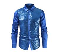Camisa de los años 70 para hombre con lentejuelas, ajuste cómodo, disfraz de discoteca metalizado brillante para fiestas de moda de seda botones estampado cachemir formal casual trabajo Streetwear