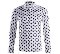 Camisa De Lunares para Hombre, Camisa Clásica De Manga Larga con Estampado De Lunares En Blanco Y Negro, Tops De Ajuste Regular, Camiseta con Botones De Solapa, Chaqueta Camisa Formal