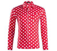 Camisa De Lunares para Hombre, Camisa Clásica De Manga Larga con Estampado De Lunares En Blanco Y Negro, Tops De Ajuste Regular, Camiseta con Botones De Solapa, Chaqueta Formal Informa