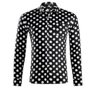 Camisa De Lunares para Hombre, Camisa Clásica De Manga Larga con Estampado De Lunares En Blanco Y Negro, Tops De Ajuste Regular, Camiseta con Botones De Solapa, Chaqueta Formal Informa