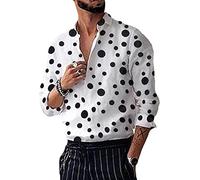 Camisa De Lunares para Hombre Camisas De Manga Larga con Solapa y Estampado Gráfico Informal De Moda Blanco L