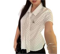 Camisa de Lunares para Mujer Camisa Blanca de Lunares con Lazo Frontal for Mujer, Elegante Blusa Ajustada Manga Corta, Estilo Bonito, clásica un Solo Pecho para Diario(M)