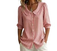 Camisa de manga 3/4 con botones para mujer, a rayas, casual, cuello de muñeca, informal, retro, holgada, de verano, para oficina de negocios, rosso, XL