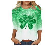 Camisa de manga 3/4 para mujer, diseño de trébol irlandés de la suerte de San Patricio, camisetas divertidas de cuello redondo, Z23-Mint Green St Patricks Day Shirt Mujer, S