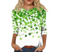 Camisa de manga 3/4 para mujer, diseño de trébol irlandés de la suerte de San Patricio, camisetas divertidas de cuello redondo, Z22-green St Patricks Day Shirt Mujer, L
