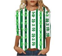 Camisa de manga 3/4 para mujer, diseño de trébol irlandés de la suerte de San Patricio, camisetas divertidas de cuello redondo, Z23-green St Patricks Day Shirt Mujer, XXL