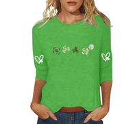 Camisa de manga 3/4 para mujer, diseño de trébol irlandés de la suerte de San Patricio, camisetas divertidas de cuello redondo, Z21-green St Patricks Day Shirt Mujer, M