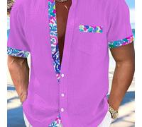 Camisa de manga corta casual para hombre, camisa con ribete colorido, camisa hawaiana con bolsillos, ideal para citas , vacaciones en y viajes diarios. Un regalo para .