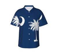 Camisa de manga corta con botones para hombre, diseño de bandera de Carolina del Sur, para vacaciones en la playa, estilo casual, Negro, L