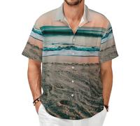 Camisa de manga corta con botones para hombre, diseño de puesta de sol, de ajuste estándar, casual, holgada, para playa y verano, Negro -, 7XL