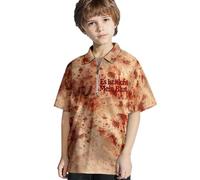 Camisa de manga corta con cremallera para niños europeos y Halloween, con manchas de sangre, verde, 5-6 años