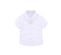 Camisa de Manga Corta con Cuello en V y Mangas para niñas de Primaria, Atuendo Informal versátil de Verano para Estudiantes, Top Escolar (White, 4-5 Years)