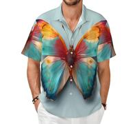Camisa de manga corta con diseño de flores y mariposas, blusa casual de verano con botones, Negro, Large-8X-Large