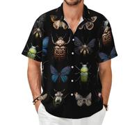 Camisa de manga corta con diseño de mariposas, estilo informal, con botones, para verano, Negro, XX-Large-8X-Large