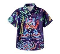 Camisa de Manga Corta con Estampado de Neón para Niño - Prenda Informal de Verano con Botones para Actividades Exteriores (Multicolour, 7-8 Years)