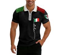Camisa de manga corta con estampado italiano y cremallera frontal - Ropa informal para todos los días, Negro , S