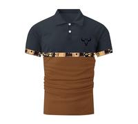 Camisa de Manga Corta con Estampado Vaquero del Oeste para Hombre, Cuello Abotonado, Estilo Casual Diario, Ideal para Actividades al Aire Libre y Uso Cotidiano, Tejido Ligero y Transpirable (Brown,