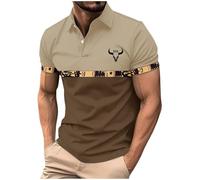 Camisa de Manga Corta con Estampado Vaquero del Oeste para Hombre, Cuello Abotonado, Estilo Casual Diario, Ideal para Actividades al Aire Libre y Uso Cotidiano, Tejido Ligero y Transpirable (Coffee,