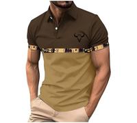 Camisa de Manga Corta con Estampado Vaquero del Oeste para Hombre, Cuello Abotonado, Estilo Casual Diario, Ideal para Actividades al Aire Libre y Uso Cotidiano, Tejido Ligero y Transpirable (Khaki,