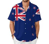 Camisa de manga corta con la bandera de Nueva Zelanda, informal, con botones, Negro, 5X-Large-8X-Large