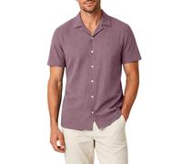 Camisa De Manga Corta con Textura De Rayas Verticales para Hombre, Cuello Cubano Y Cierre Total De Botones, Tejido Transpirable para Verano, Ideal para Ocio Cotidiano, Oficina Informal, Viajes