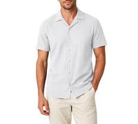 Camisa De Manga Corta con Textura De Rayas Verticales para Hombre, Cuello Cubano Y Cierre Total De Botones, Tejido Transpirable para Verano, Ideal para Ocio Cotidiano, Oficina Informal, Viajes