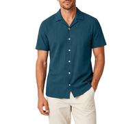 Camisa De Manga Corta con Textura De Rayas Verticales para Hombre, Cuello Cubano Y Cierre Total De Botones, Tejido Transpirable para Verano, Ideal para Ocio Cotidiano, Oficina Informal, Viajes