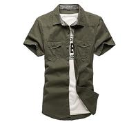Camisa de Manga Corta de Carga Casual Delgada de Moda para Hombres (Army Green, XXL)