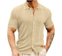 Camisa de Manga Corta Hombre 2024 Camiseta Tejido de Punto Casual Color sólido Verano Oficina Elegante Cuello en V Botones Moda Original T-Shirt Camisa Slim Fit Fiesta Tops tee Traje