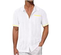Camisa de Manga Corta Hombre 2024 Camiseta Tejido de Punto Color sólido Verano Oficina Casual Elegante Cuello en V Botones Moda Original T-Shirt Camisa Slim Fit Fiesta Tops tee Traje