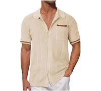 Camisa de Manga Corta Hombre 2024 Camiseta Tejido de Punto Color sólido Verano Oficina Casual Elegante Cuello en V Botones Moda Original T-Shirt Camisa Slim Fit Fiesta Tops tee Traje