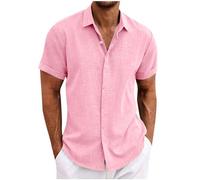 Camisa de Manga Corta Hombre 2024 Lino Camiseta Casual Color sólido Cuello en V Botones Verano Moda Original Deportivos T-Shirt Suelto Fiesta Ligero Transpirable Tops tee