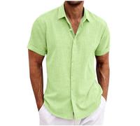 Camisa de Manga Corta Hombre 2024 Lino Camiseta Casual Color sólido Cuello en V Botones Verano Moda Original Deportivos T-Shirt Suelto Fiesta Ligero Transpirable Tops tee