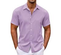 Camisa de manga corta para hombre, camisa de tiempo libre, corte regular, camisa de verano, informal, con botones, camiseta de color sólido, transpirable, camisa de playa para vacaciones, oficina y