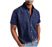 Camisa de manga corta para hombre, sin planchado, camisa para hombre con bolsillos, tallas grandes, camisa de manga corta, camisa de verano con botones, corte regular, camisa de verano, marine, XXL