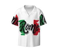 Camisa de manga corta para hombre, con estampado de bandera de Roma, Italia, informal, para verano, para la playa, para boda, Negro, L