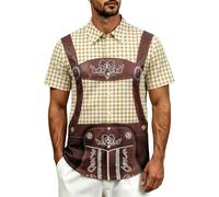 Camisa de manga corta para hombre con estampado de cerveza, para uso diario, cómodo fin de semana, beige, M