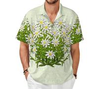 Camisa de Manga Corta para Hombre con Estampado de Flores de montaña suizas Edelweiss, Camisa de Verano Ligera para Adultos.,As Shown,3XL