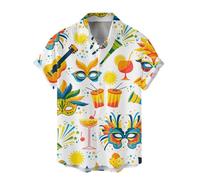 Camisa de manga corta para hombre con máscara de carnaval, tops con botones para eventos de Mardi Gras, camisa divertida festiva de talla grande, fiestas de verano y salidas elegantes, amarillo, 5XL